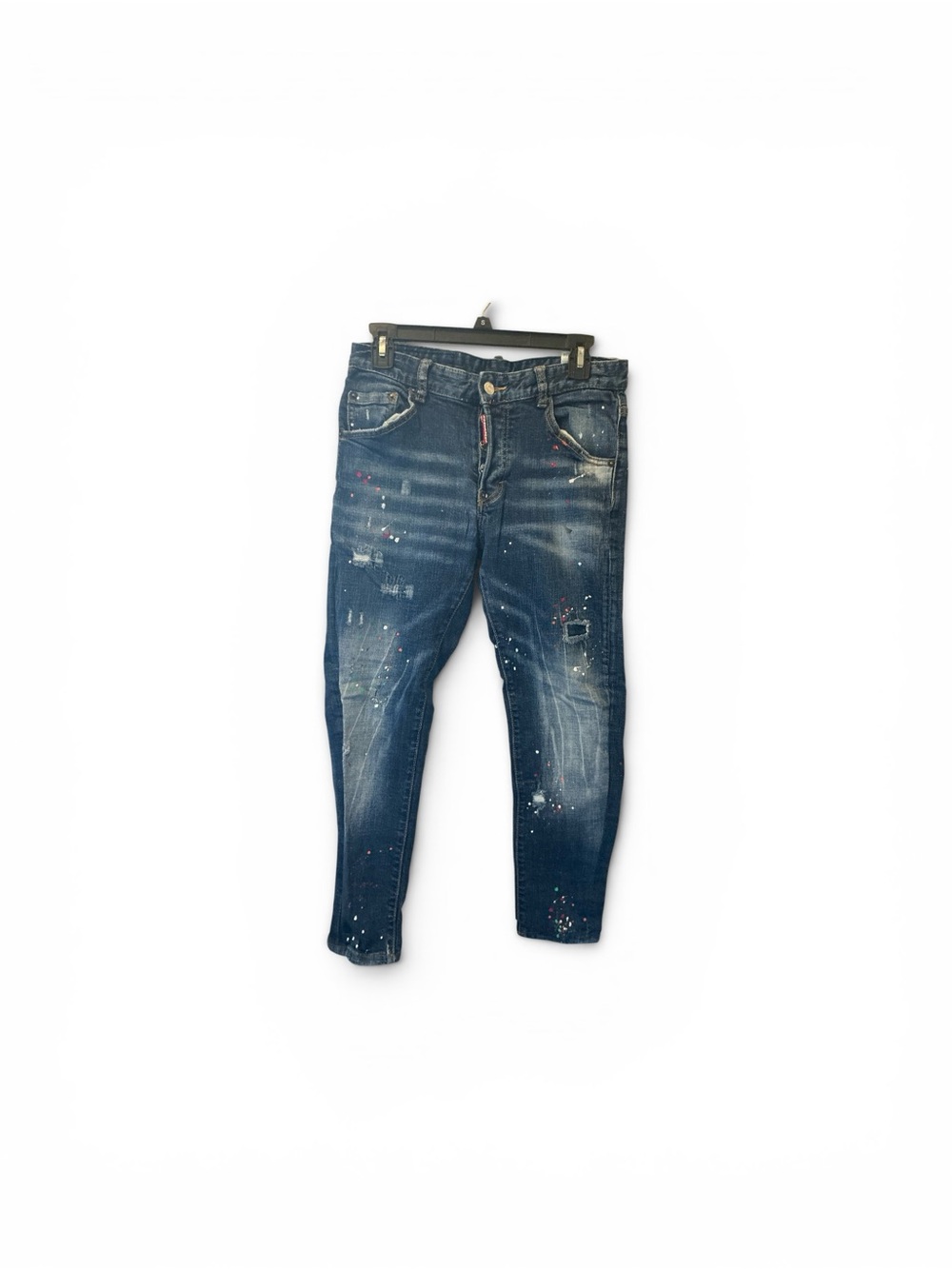 DSQUARED2 Dark Blue Paint-Splatter Skinny Jeans size 46